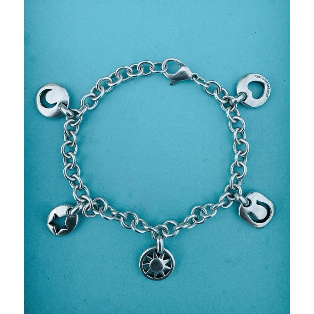 Tiffany & Co. Silver Sun Moon Star Heart Horseshoe Charm Bracelet XXL 9.5” RARE